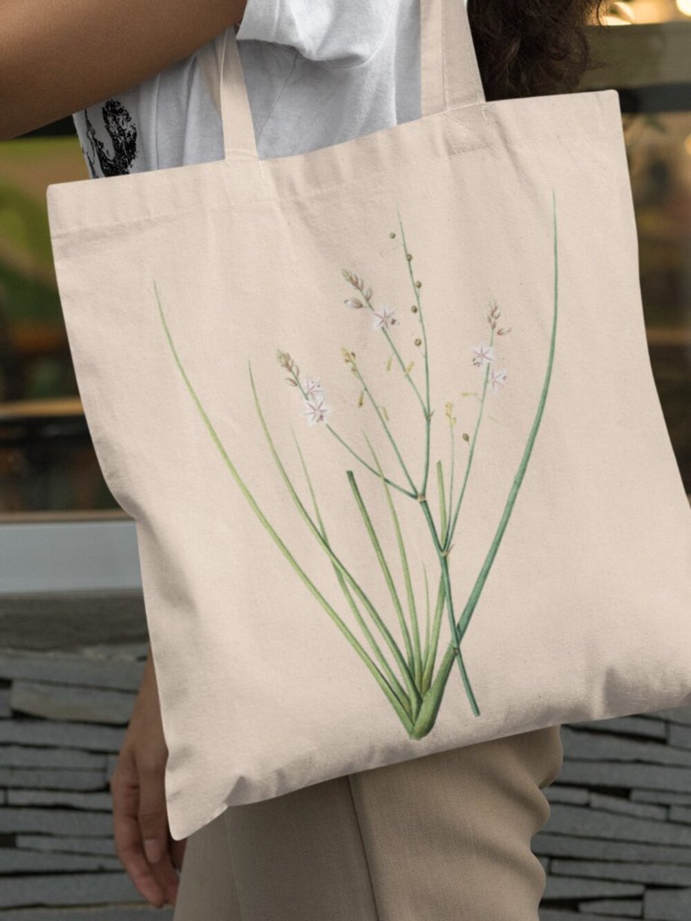 Hollow-Stemmed Asphodel Vintage Floral Print Graphic Canvas Tote Bag